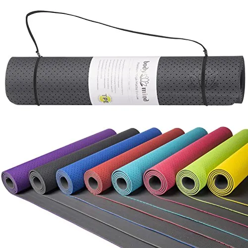 Yogamatte Gymnastikmatte Fitnessmatte; rutschfeste & schadstofffreie Pilatesmatte für Zuhause, Physio & Studio Bereich 183 x 61 x 0,5 cm aus TPE Schaumstoff + Trageschlaufe (Grau)