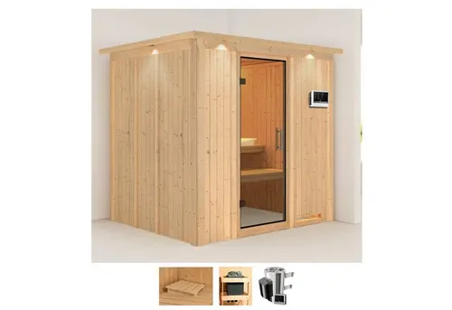 Karibu Sauna Dima - Ihre persönliche Wellness-Oase - Innensauna mit 68 mm Wandstärke und 3,6 kW Plug & Play Ofen für entspannende Saunagänge, die Gesundheit fördern und das Wohlbefinden steigern.