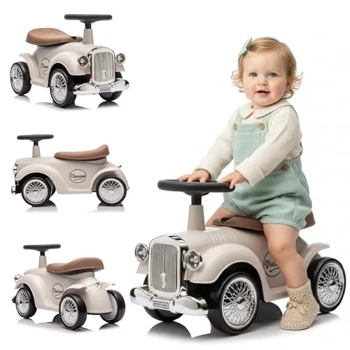 Sun Baby Rutschauto ab 1 Jahr Retro Classic, Rutschauto Indoor, Auto Kinder, Baby Auto, Gehhilfe mit Horn (Elfenbein)
