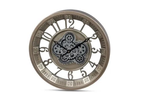 Wanduhr rund 46 cm Metall Zahnrad goldenfarben - Moderne Wanduhr aus Metall mit elegantem Zahnraddesign, ideal für stilvolle Wohnräume. Perfekt für Wohnzimmer, Schlafzimmer und mehr!