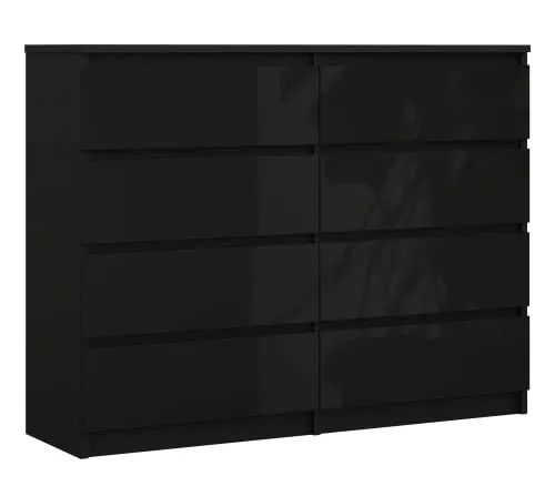 3E 3xE living.com Kommode mit 8 Schubladen 120 cm, Farbe: Schwarz Matt/Schwarz Glanz, H: 102 cm, B: 120 cm, T: 39 cm