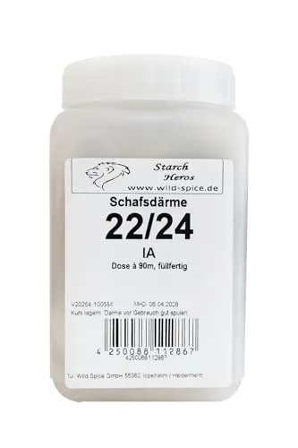 Hochwertiger 22/24 Saitling Schafsdarm für dünne Bratwürste, Mettenden, Pfefferbeißer und Nürnberger. 90 Meter lang