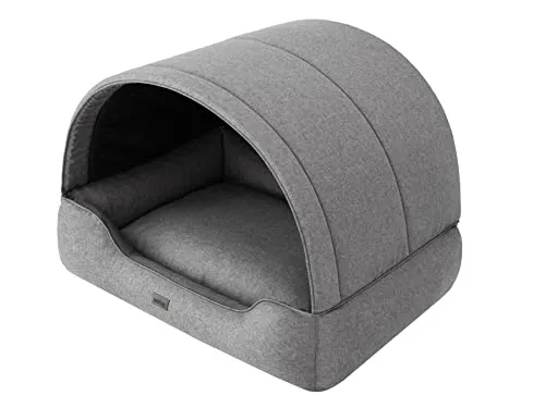 Hundehöhle & Hundebett Graphit 82x58 cm - Hundebett und Hundehütte in einem, ideal für Zuhause und Balkon. Praktische, abnehmbare und wasserdichte Öko-Leinen-Version für einfache Reinigung.