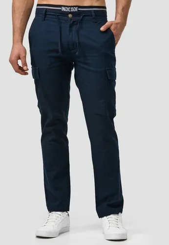Indicode Leinenhose Leonardo - Bequeme Cargohose aus 55% Leinen und 45% Baumwolle, ideal für Wanderungen mit praktischen aufgesetzten Taschen und pflegeleichtem Material.