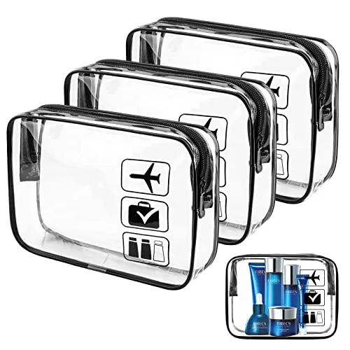 Transparente Kosmetiktasche, 3 Stück Reisekosmetiktaschen Set,Flugzeug PVC Kosmetiktasche, Wasserdicht Make-up Tasche,Kulturbeutel Durchsichtig Reise für Männer, Frauen, Kinder, Familie