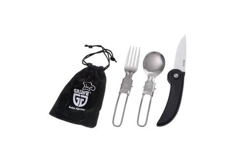 GRÄWE Campinglöffel GRÄWE Campingbesteck 3-tlg klappbar, Edelstahl, inkl. Beutel