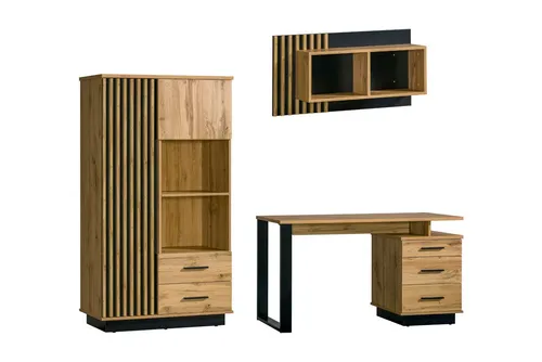 Deine Möbel 24 Jugendzimmer-Set LAMI B – Modernes 3-tlg. Möbelset in Wotan Eiche und Schwarz - Das LAMI B Möbelset vereint modernes Design mit praktischen Lösungen. Ideal für Jugendzimmer oder Homeoffice, bietet es viel Stauraum und pflegeleichte Oberflächen. Stilvolles Ambiente für jeden Raum!