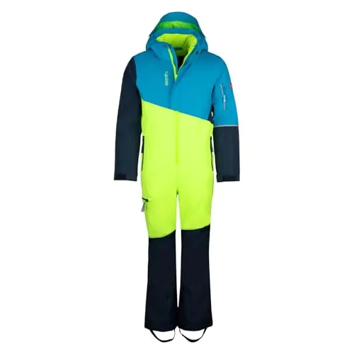 HALLINGDAL SNOWSUIT BOYA COOL LIME/VIVID BLUE/NIGHT SKY - Skianzug für Kinder, wind- und wasserdicht mit Fleecefutter für extra Wärme und Komfort. Ideal für kalte Wintertage.