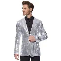 Stylisches Sequins Silver Suitmeister Jacket für Herren - XXL - Kostüme für unvergessliche Partys! Das glitzernde Sequins Silver Jacket sorgt für einen glänzenden Auftritt und macht jede Feier zum Highlight.