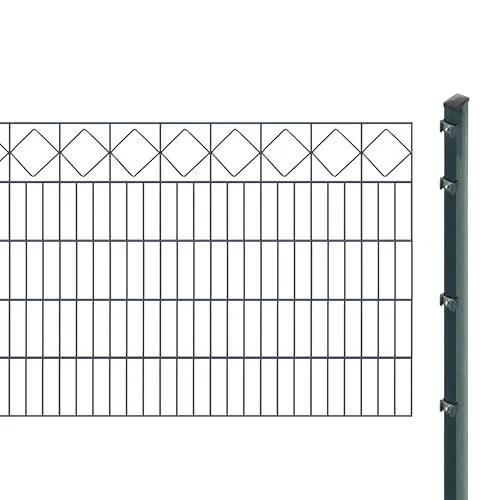 Schmuckzaunset inkl. Pfosten zum Einbetonieren - Anthrazit, 100 cm hoch, 12,6 m lang - Dekorative Zäune mit robusten Schmuckzaunmatten und Pfosten, galvanisch verzinkt und pulverbeschichtet für maximale Langlebigkeit und Witterungsbeständigkeit.