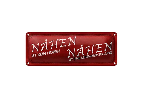 Roomando Metallschild Blechschild Spruch 27x10cm Nähen ist kein Hobby Dekoration