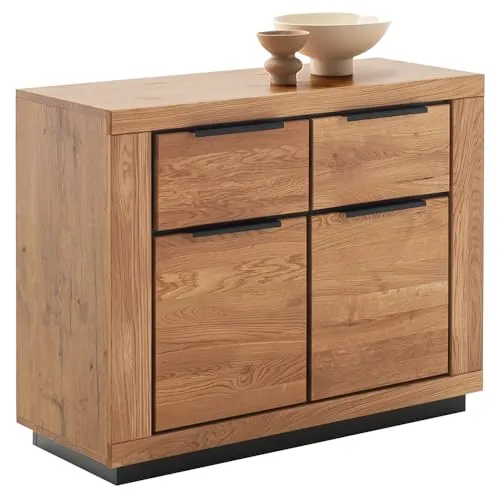 Lomadox Sideboard Kommode 102cm in Eiche teilmassiv, Fronten Massivholz/Echtholz