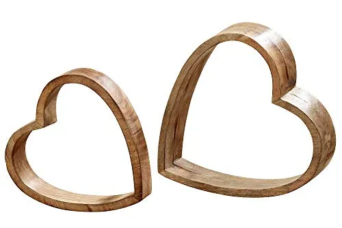 Boltze Deko-Herz 2er Set Mangoholz. rustikal. 28cm braun