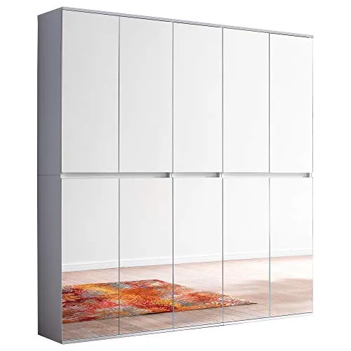 trendteam smart living Mirror Garderobenschrank - Drohnen - Moderner Mehrzweckschrank in Weiß mit 2 Kleiderstangen und 19 Einlegeböden für optimalen Stauraum und vielseitige Nutzung.
