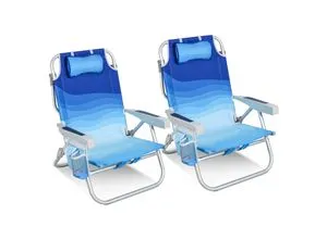 HOMECALL Klappstuhl Strandstuhl leicht mit 5-fach verstellbarer Rückenlehne - Klappstuhl für Strand und Camping, belastbar bis 136 kg, mit Kühlfach und verstellbarem Kopfkissen für optimalen Komfort unterwegs.