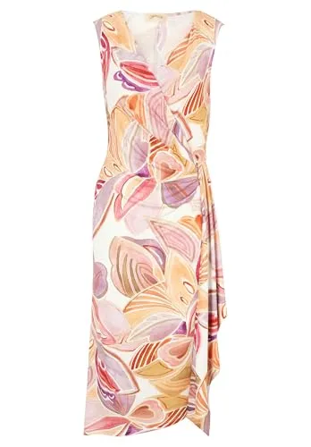 Cartoon Damen Jerseykleid mit Raffung 42, Cream/Rosé - Freizeitkleid für Damen, figurbetonte Passform mit floralem Muster und schmeichelndem V-Ausschnitt, ideal für sommerliche Anlässe.