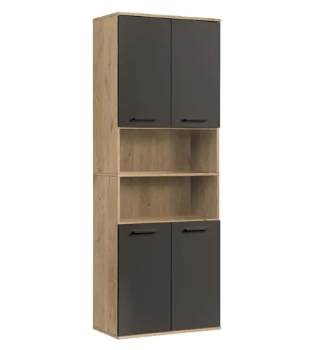 mokebo Hochschrank Der Kapitän - Badschrank in Eiche Schwarz - Hochschrank für das Badezimmer mit 5 variablen Einlegeböden, kratzfester Melaminbeschichtung und einfacher Selbstmontage. Ideal für stilvolle und funktionale Badgestaltung.