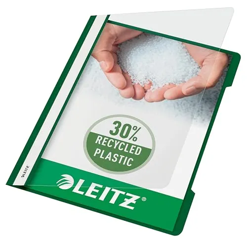 Leitz Standard Plastik-Schnellhefter, für A4, mit langem Beschriftungsfeld und reißfester Kunststofffolie, für bis zu 250 Blatt, grün, 41910055