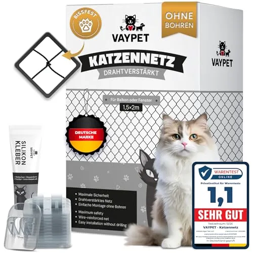 VAYPET® Katzennetz Fenster ohne Bohren [2x1,5m]