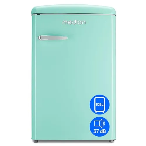 Medion® Kühl-\/Gefrierkombination MD37790 - Retro Kühlschrank, 89.5 cm hoch, energieeffizient in Klasse D, ideal für kleine Küchen mit elegantem Design und praktischer Eiablage.