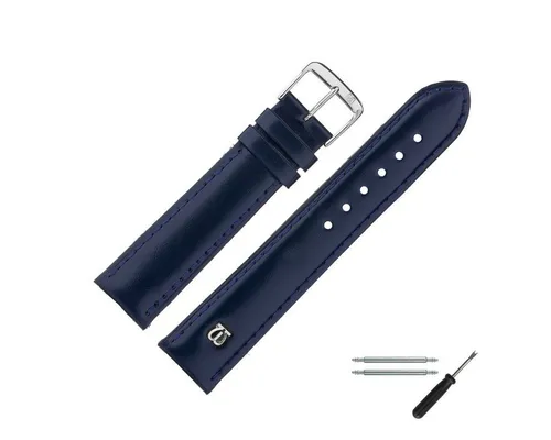 MARBURGER Uhrenarmband 20mm Leder - Blau - Uhrenarmband aus hochwertigem Rindsleder mit glatter Oberfläche, verjüngendem Design und eleganter blauer Naht. Ideal für stilvolle Uhren und perfekten Tragekomfort.
