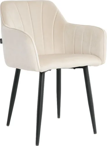 Lina® Rio Samt Esszimmerstuhl Creme – Mit Armlehnen & schwarzen Metallbeinen – Ideal für Wohnzimmer, Büro & Esszimmer