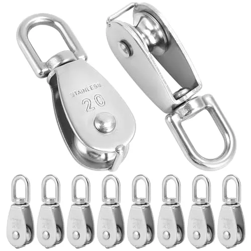 QWORK® 10 Stück M20 Umlenkrolle 304 Edelstah Seilrollen für Drahtseile Seile Bis 6mm Durchmesser, Tragkraft 75kg