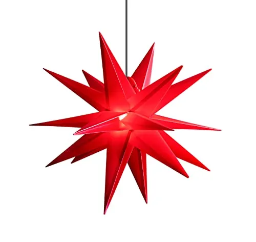 LED WEIHNACHTSSTERN 3D 18 Zacken 40 cm inkl. LED-Leuchte + Timer + Trafo Leuchtstern Außenstern Faltstern Adventsstern wetterfest für außen und innen 5m Kabel von Dekowelt (Rot)