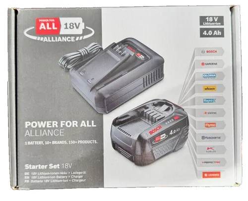 Bosch Akku Starter Set 18V mit Schnellladegerät - Zubehör für Elektrowerkzeug, inklusive 4,0Ah Li-Ionen-Akku und schnellem Ladegerät für maximale Flexibilität und Effizienz bei anspruchsvollen Projekten.
