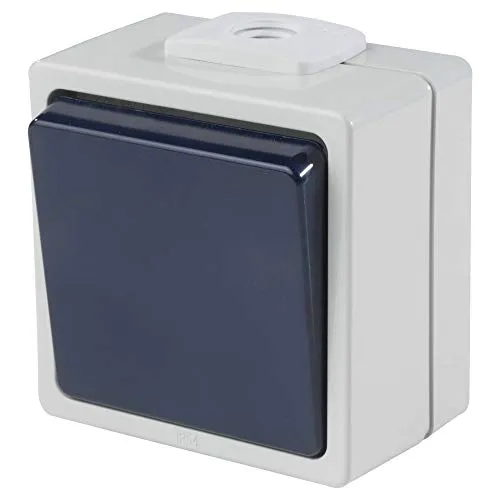 as - Schwabe Aus-und Wechselschalter - Aufputz - Lichtschalter für Feuchtraum - Wechsel-Schalter - UV-beständig - Anschluss Leitungen bis max. 2,5mm² - 230V/10A - IP54 - grau - Made in Germany, 62450
