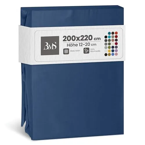Bettwaesche-mit-Stil Mako Satin Spannbettlaken Spannlaken Spannbetttuch (200 cm x 220 cm, Matratzenhhöhe 12-20cm, Jeans blau)