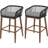 2er-Set Rope-Barhocker MCW-O22 – Elegante Outdoor Barhocker mit Kissen - Barhocker mit elastischem Seilgeflecht und stabilem Metallgestell. Genießen Sie höchsten Komfort mit abnehmbaren, waschbaren Kissen für mühelose Pflege.