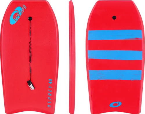 Osprey Bodyboard 45-Inch, rot-rot - Bodyboard für Anfänger und Fortgeschrittene mit HDPE Slick-Base und leichtem EPS-Kern für hohe Langlebigkeit. Inkl. Leine und Stecker für sicheres Surfen.
