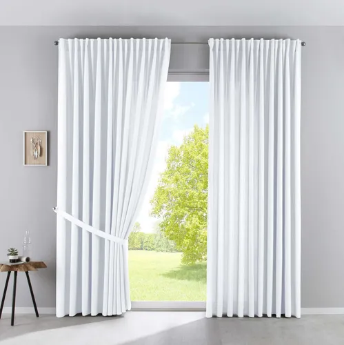 Blickdichte Vorhänge »PALERMO« 250x300 cm Weiß - Moderne Gardinen mit 2in1 Aufhängung, blickdicht und pflegeleicht. Ideal für jedes Zimmer, aus 100% Polyester in Leinen Optik.