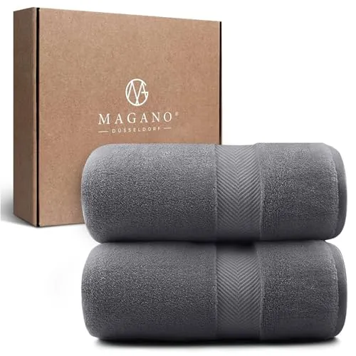 Magano® Luxus Handtücher Set Grau | 2X Duschtuch 70x140 cm | Bambus & Baumwolle | 600g/m² Premiumqualität | Badetücher groß | Handtuch 2er Set (Steingrau)