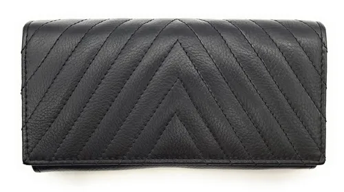 Damen Geldbörse Echt Leder RFID Schutz Gesteppt Portemonnaie 18x10x3cm schwarz