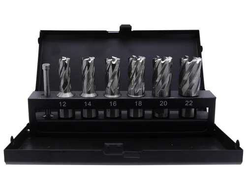 HSS-E Kernbohrer 7tlg Set Weldon 19 mm 12, 14, 16, 18, 20, 22 mm + Zentrierstift