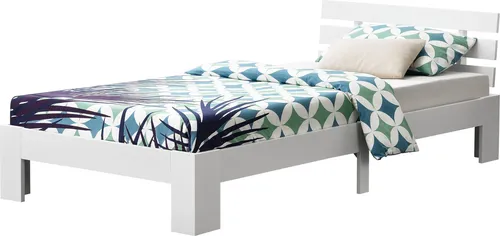 [en.casa] Holzbett Nivala 90x200 cm mit Kopfteil und Lattenrost - Stabiles Einzelbett aus Kiefernholz in Weiß, perfekt für Schlafzimmer oder Gästezimmer. Mit einer Belastbarkeit von bis zu 100 kg bietet es einen komfortablen Schlafplatz.