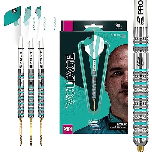 Target Darts Rob Cross 2 Gen 90% Wolfram Swiss Point Steeldarts-Set (25gr - Dartpfeile), Silber, Aqua und Weiß
