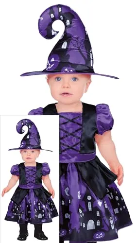 FIESTAS GUIRCA Lila Zauber Hexe Kostüm für Baby Mädchen – Halloween Kostüm Baby Mädchen mit Hexenhut 18-24 Monate