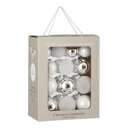 Mica Decorations Weihnachtsbaumkugel Set - 26 weiße Glas Kugeln (Ø 7 cm) - Set von 26 eleganten Weihnachtsbaumkugeln aus Glas, perfekt für eine stilvolle Dekoration und festliche Atmosphäre.