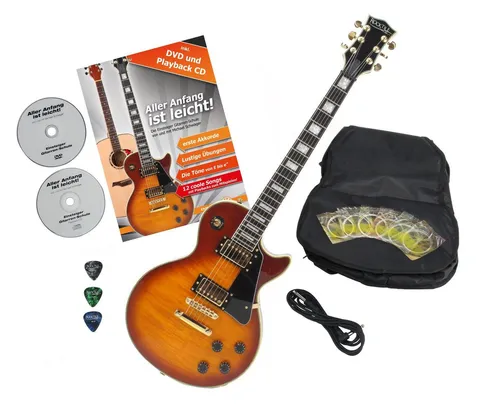 Rocktile E-Gitarre Pro L-200OHB - Elektrische Gitarre im Spar-Set - E-Gitarren Set mit Mahagoni-Korpus und 2 Humbuckern, inklusive Gigbag, Kabel, Plektren und Gitarrenschule für schnelle Lernerfolge.