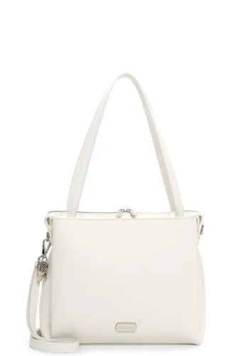 Tamaris Shopper TAS Katharina 34235 Damen Handtaschen Uni - Praktische Handtasche mit drei geräumigen Fächern und sicherem Reißverschluss. Ideal für den Alltag oder Städtetrips, bietet sie vielseitige Trageoptionen und ein modernes Design in Weiß mit eleganten goldfarbenen Details.