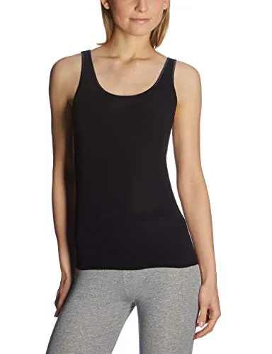 Schiesser Damen Trägertop Baumwolle - Luxury, schwarz_200763, 40