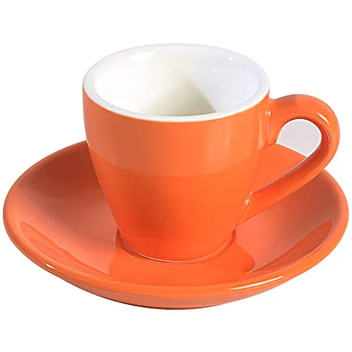 ionEgg Espressotasse aus Porzellan mit Untertasse, Espresso-Schnapsbecher, 80 ml, Orange