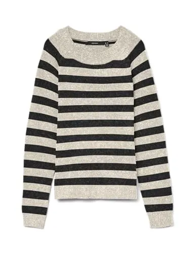 Vero Moda Strickpullover VMDoffy - Beige/Schwarz - Stylischer Strickpullover aus recyceltem Material, pflegeleicht und ideal für jeden Anlass. Perfekte Passform in Größe S.