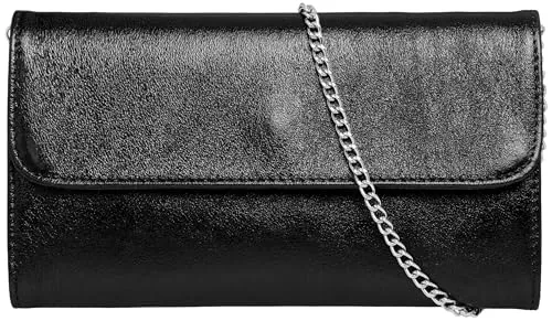 Caspar Echt Leder Clutch Abendtasche Damen Handtasche aus Wildleder im Metallic Stil - PREMIUM LINE - Modell No.779 - Made in Italy, Farbe:schwarz metallic, Größe:One Size