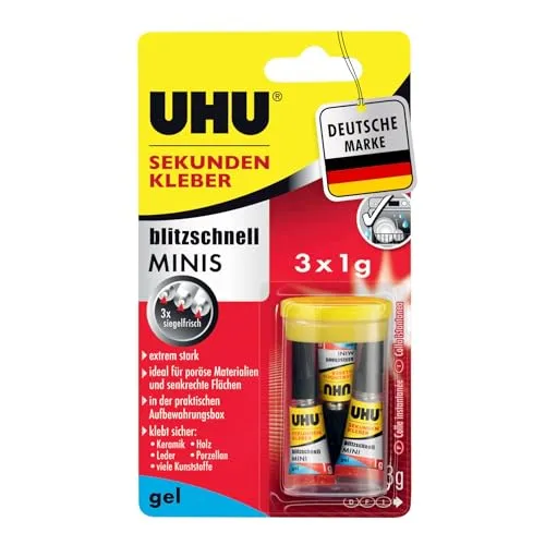 UHU Sekundenkleber blitzschnell MINIS gel 3x1g mit Box von UHU