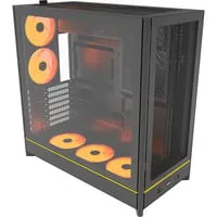 HS01 PRO Tower-Gehäuse schwarz mit Tempered Glass - ATX Full-Size-Gehäuse mit 2x 2,5 Zoll Einbauschächten und stylischem Tempered Glass für optimale Kühlung und modernes Design.