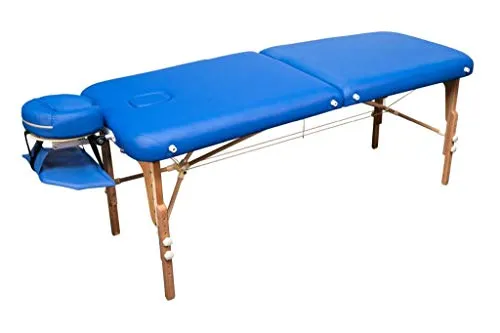MASSUNDA Mobile Montana Massageliege klappbar & höhenverstellbar – Stabiler Massagetisch aus Vollholz in Königsblau